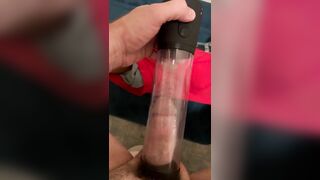 Watching my big cock swell with my new penis pump