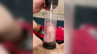 Watching my big cock swell with my new penis pump