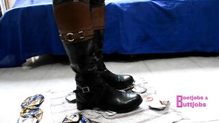 Crushing beer cans with Riding leather Boots & kicking you POV