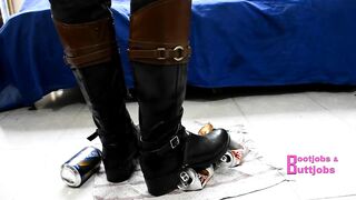 Crushing beer cans with Riding leather Boots & kicking you POV