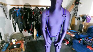 Purple Spandex Morphsuit Zentai Flexing!