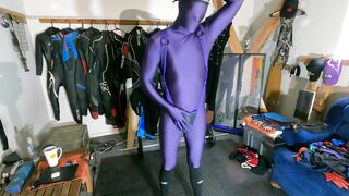 Purple Spandex Morphsuit Zentai Flexing!