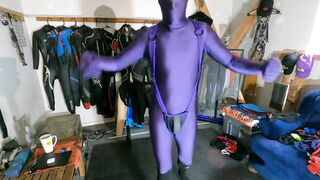 Purple Spandex Morphsuit Zentai Flexing!