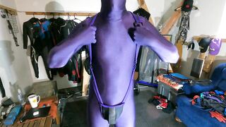 Purple Spandex Morphsuit Zentai Flexing!