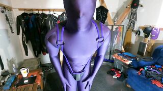 Purple Spandex Morphsuit Zentai Flexing!