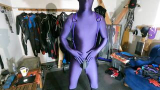 Purple Spandex Morphsuit Zentai Flexing!