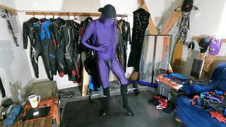 Purple Spandex Morphsuit Zentai Flexing!