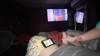 Watching porn and sucking his dick