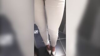 Desperate pee in white Jeans and rubbing my wet clit Full video on ModelHub