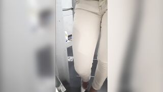 Desperate pee in white Jeans and rubbing my wet clit Full video on ModelHub