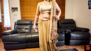 Stunning Saree Striptease - Indian Wife Undressing Her Clothes and Plays on Cam