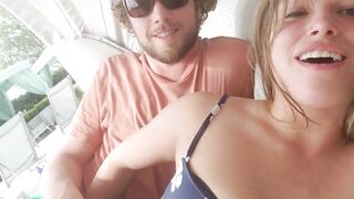 Creampied in her during risky public outdoor sex at sunny resort