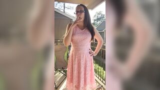 Sexy Goddess D Smoking in Pretty Pink Lace Dress - Full Length Video