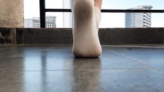 The fetish of dirty white socks. Dominatrix Nika gets her white socks dirty on purpose for a dirty slave boy.