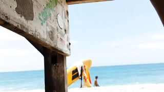 Up Skirt VIEW on Crowded Beach # PUBLIC NO PANTIES,just BUTT PLUG wearing