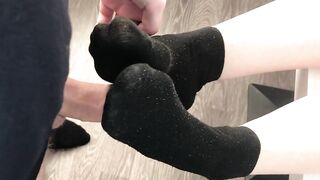 fuck teen girl black socks after job, foojob & socksjob black socks cum pov