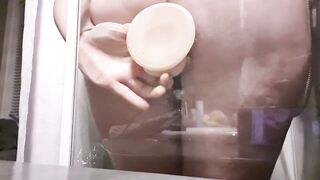 Fucking my Dildo in the Shower for Stepdad