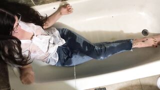 POV You Pee On Her * Soaking Beautiful Brunette in Piss * Wetting * Real Golden Shower 4K