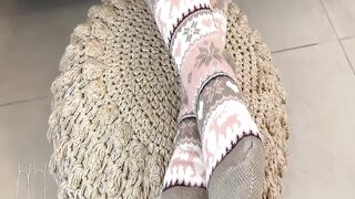 Winter socks footjob and cum on soles with socks