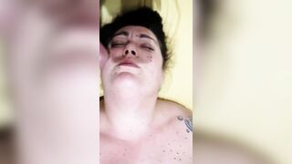 Bbw hairy wife facialized while she's masturbating herself