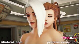 Futanari threesome with Overwatch babes in a restaurant by Rikolo