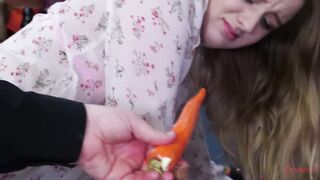 Babe gets carrot in ass