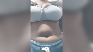 Tamil girl squeezing her big natural boobs. Busty Tamil ponnu