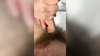 ASMR Homemade Amateur Soft to Hard Oil Handjob Hairy Cock Cum Shot