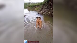 Devska loves playing in the waterfall