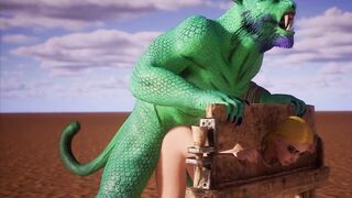 Alien Reptilian Breeds Slave White Girl - 3D Animation