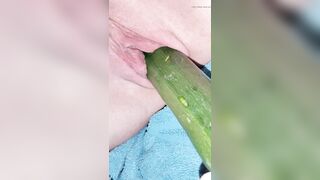 Penetration wet pussy by big cucumber