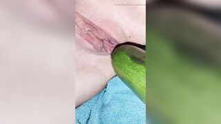 Penetration wet pussy by big cucumber