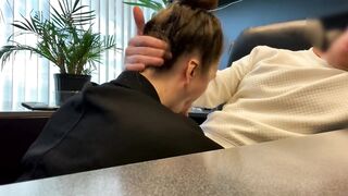 Secretary sucks and fucks her boss to save her job