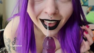 Goth Girl Raven Sucks on a Dildo w Eye Contact