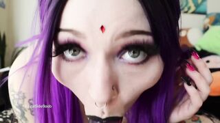 Goth Girl Raven Sucks on a Dildo w Eye Contact