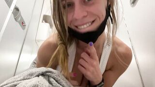 MILF gets overexcited on airplane flight and fucks herself in the toilet