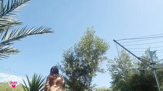 nippleringlover naked in garden cleaning chair flashing large gauge nipple piercings & pierced pussy