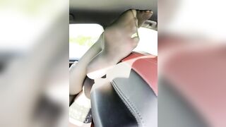 Hot MILF got into the car, undressed and masturbates in front of everyone