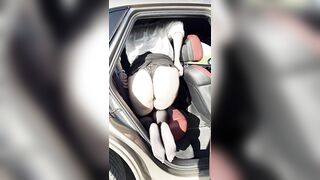 Hot MILF got into the car, undressed and masturbates in front of everyone