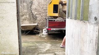 Very hot maid cleaning the construction site