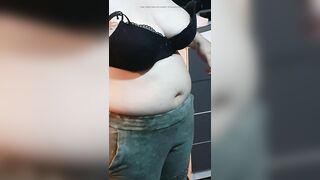 Step mom pulled out clothes showing her big tits to her step son