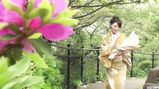 Japanese kimono clad wife offers private flower arrangement classes held in classy hotel rooms that lead to sex