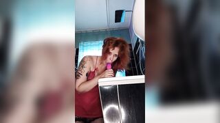 Milf fucks herself in the bathroom with dildo in the ass and gives a blowjob after the assfuck