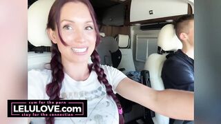 Babe in pigtail braids chatting behind porn scenes in car on her way to live stage performance nervous excited - Lelu Love