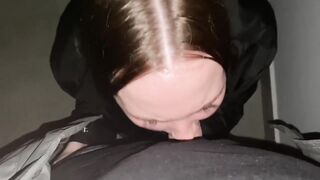 public risky blowjob from an unfamiliar girl, blowjob right in the entrance, cum in mouth