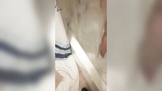 Washing my big ass and tits in front of husband and his friend in the shower