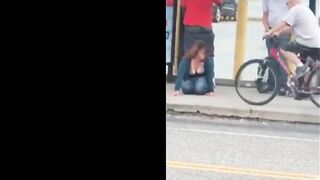 Husband catches his wife cheating at the bus stop after sex